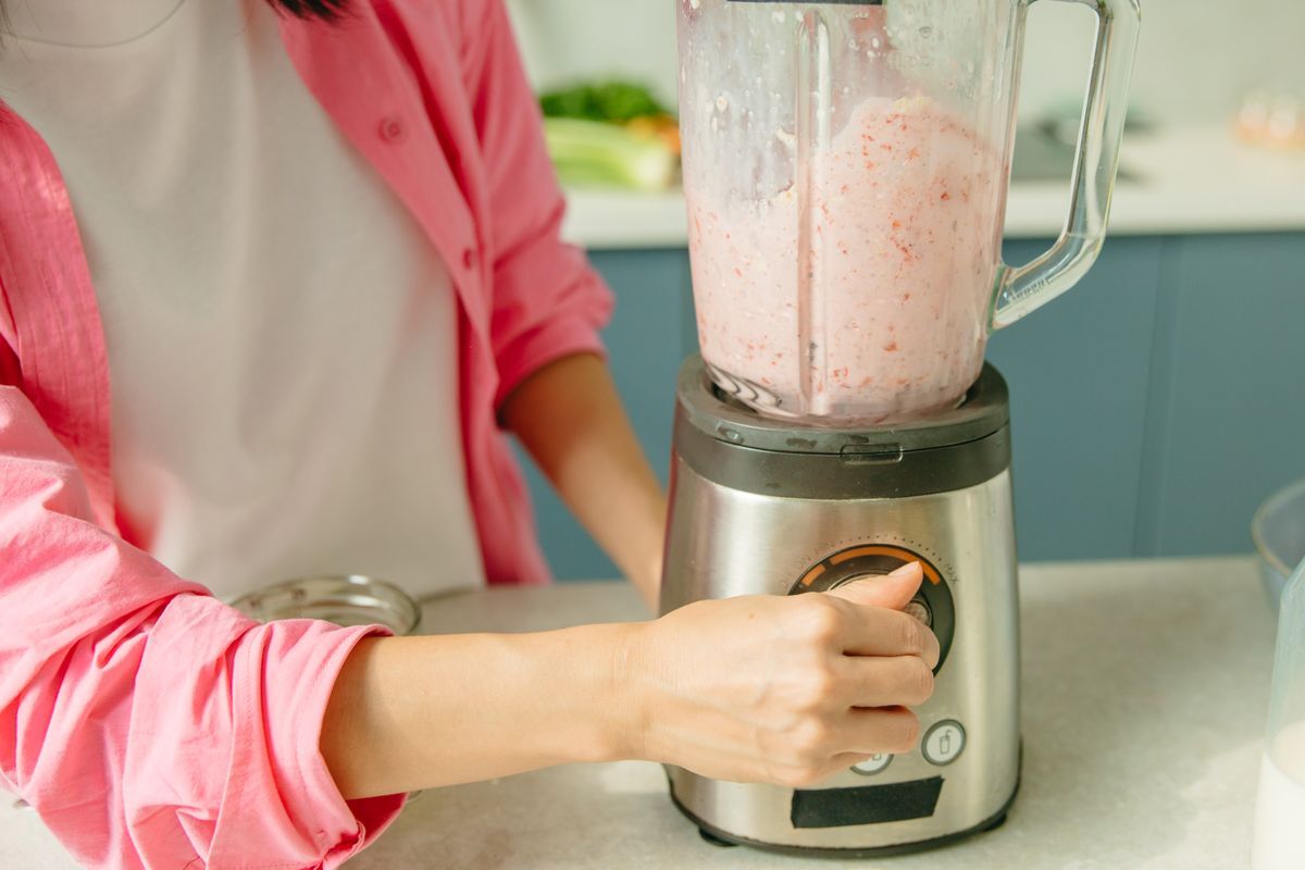 Blender in use on a home kitchen counter